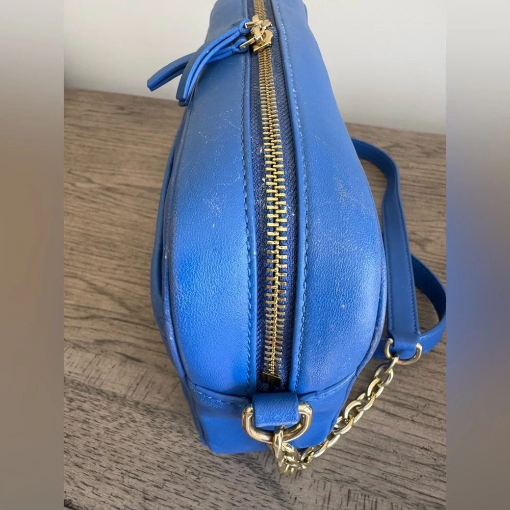 Tory Burch Leather Crossbody Bag Alexa Stitch Camera Bag Regal Blue Quilted